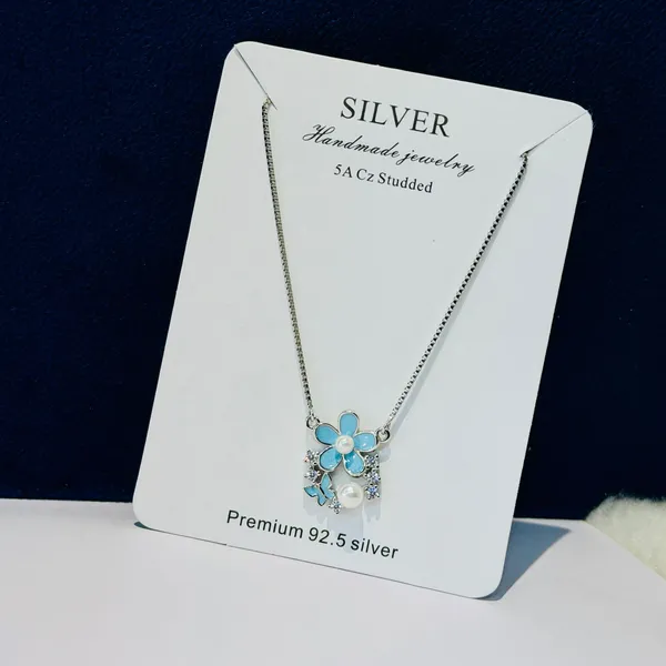 Silver_925_Sterling_Blue_Floral_Cz_Enamel_Pendant_For_Women