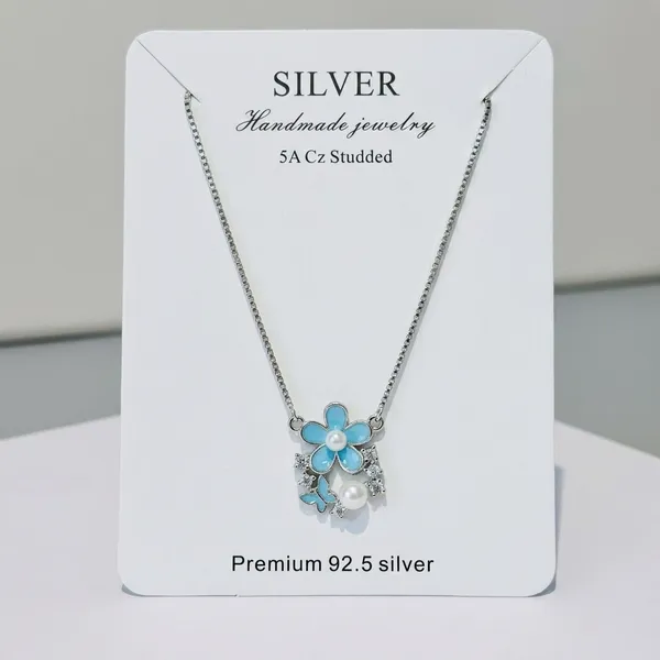 Silver_925_Sterling_Blue_Floral_Cz_Enamel_Pendant_For_Women