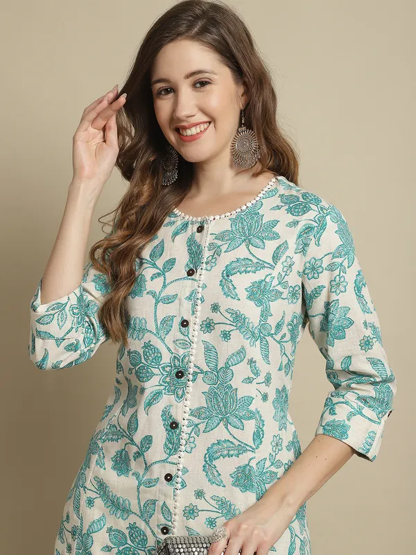 Green_Pure_Cotton_A-line_Kurta_with_White_Gota_Patti_Embellishments
