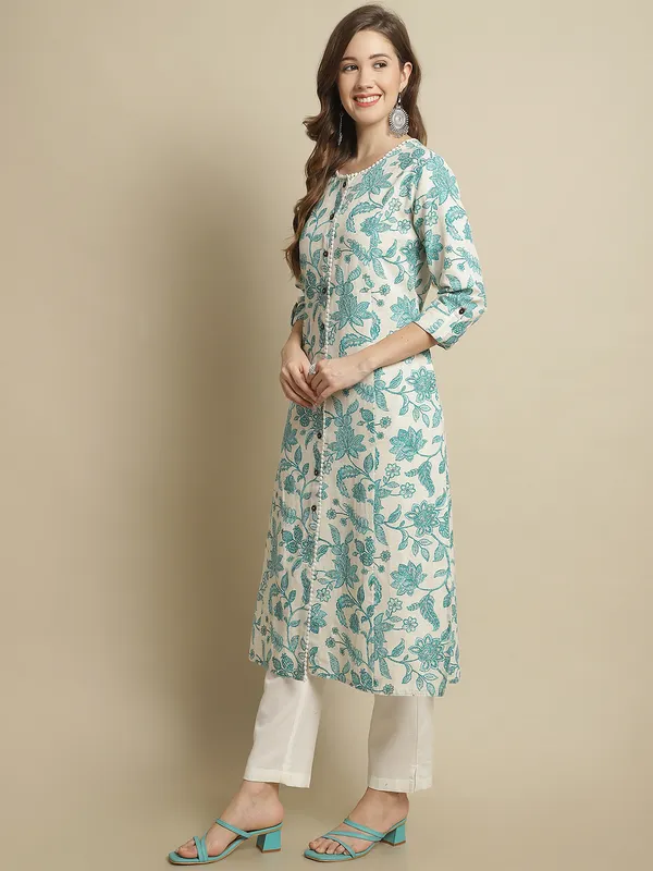 Green_Pure_Cotton_A-line_Kurta_with_White_Gota_Patti_Embellishments