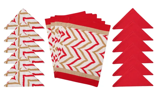 Pack_for_18_Pieces_Cotton_Red_Ikat_Chevron_Printed_Place_Mat_With_Napkin_Set_for_Dining_and_Center_Table