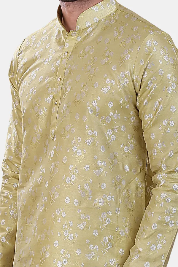 Floral_Print_Apple_Green_Jacquard_Kurta_With_Paijama