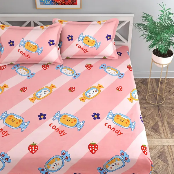 220TC_Cotton_Feel_Elactic_Fitted_King_Size_Double_Bed_Bedsheet_with_2_Pillow_Cover_(72x78_upto_6_inches_thickness)_Peach_Toffee