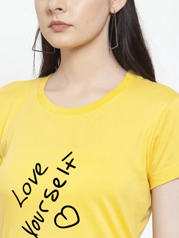 Yellow_Cotton_Love_Yourself_Print_Round_Neck_T-Shirt_For_Women