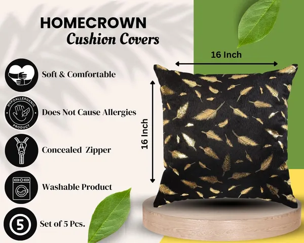 Soft_Velvet_Fabric_Feather_Print_Decorative_Faux_Fur_Cushion_Covers_16x16_Inch_Set_of_5_for_Couch,_Sofa,_Bed_(Black)