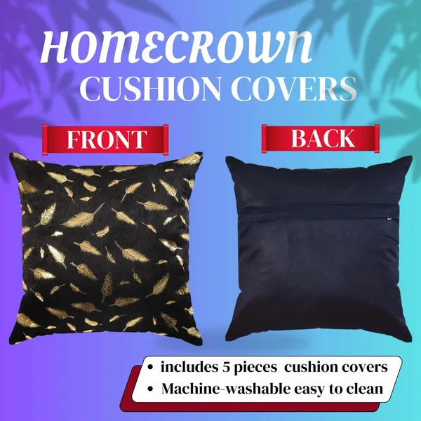 Soft_Velvet_Fabric_Feather_Print_Decorative_Faux_Fur_Cushion_Covers_16x16_Inch_Set_of_5_for_Couch,_Sofa,_Bed_(Black)