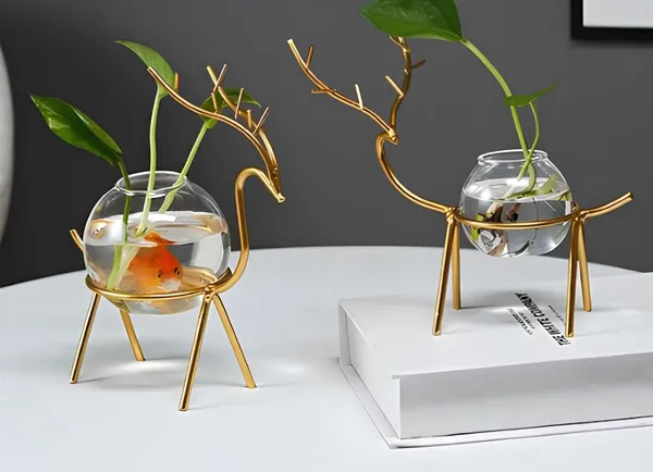 Set_Of_2_Gold_Glass_Planter_Holder_Deer_Glass_Pot_Glass_Flower_Pot