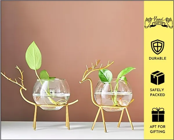 Set_Of_2_Gold_Glass_Planter_Holder_Deer_Glass_Pot_Glass_Flower_Pot