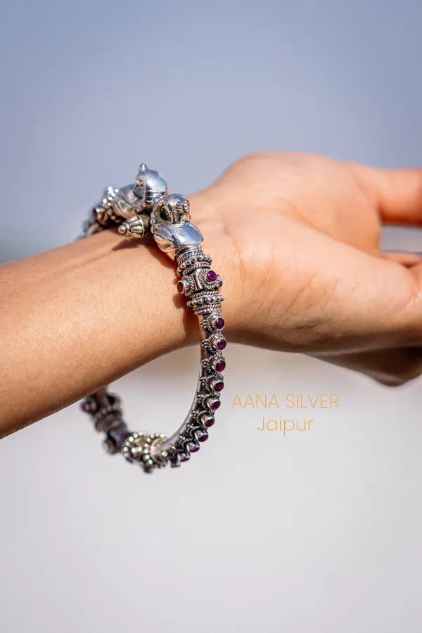 925_Pure_Sterling_Silver_|_Aabharan_Peacock_Jadau_Kada_|_Well_Stamped_&_Hallmarked