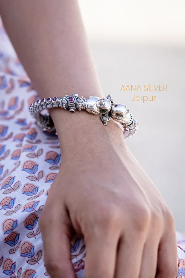 925_Pure_Sterling_Silver_|_Aabharan_Peacock_Jadau_Kada_|_Well_Stamped_&_Hallmarked