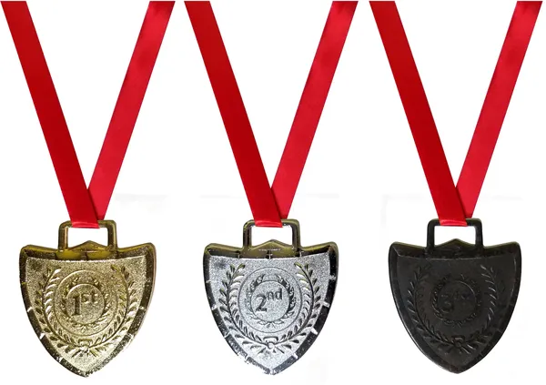 Pack_Of_3_Shield_Medals_|_With_Satin_Ribbon_|_Size_-_2.5_Inch_Dia_|_Gold_&_Silver_&_Brown
