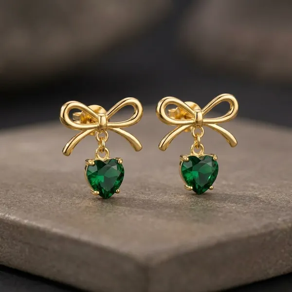 Gold_Plated_Bow_Earrings_Green