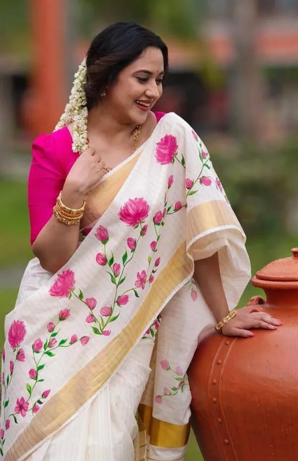 Pink_Blossom_Linen_Saree
