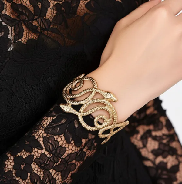 Gold-Toned_Textured_Snake_Cuff_Bracelet_with_Crystal_Accents