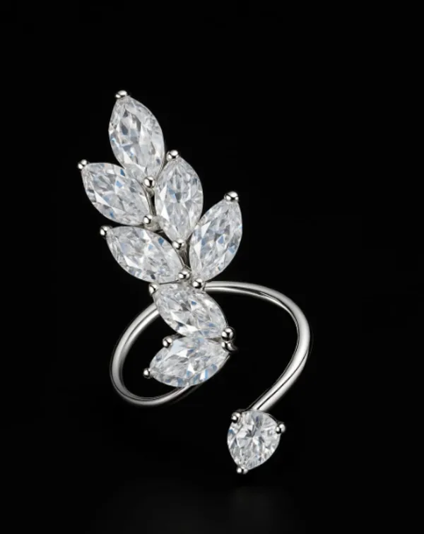 Adjustable_Crystal_Leaf_Ring_-_Silver_Plated_Open_Band_with_Marquise_Cut_Stones