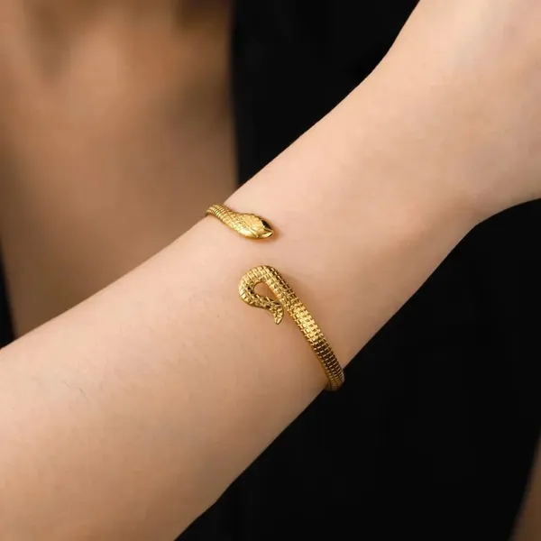 Gold-Plated_Snake_Design_Adjustable_Cuff_Bracelet