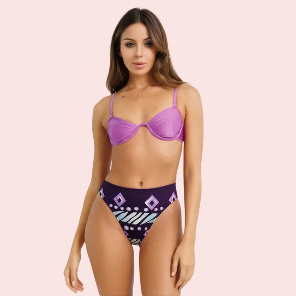Multicolor_Tribal_Print_High_Waist_Bikini_Bottom_For_Women