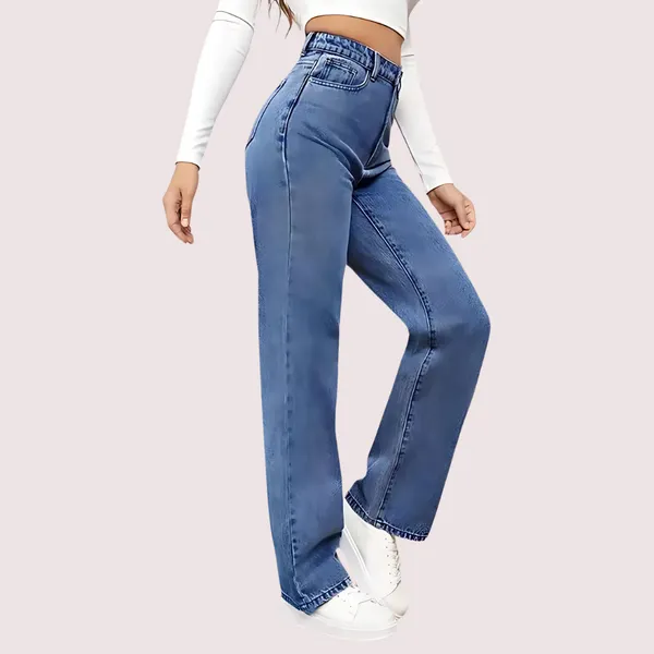 Blue_Denim_High_Waist_Straight_Leg_Jeans_For_Women