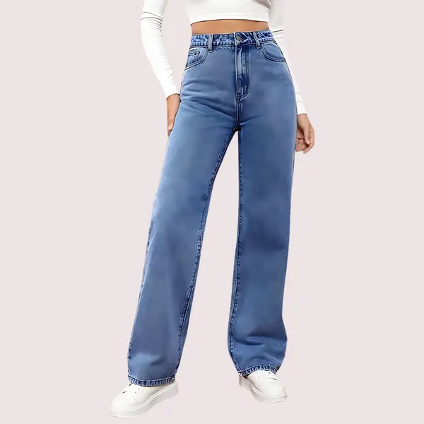 Blue_Denim_High_Waist_Straight_Leg_Jeans_For_Women