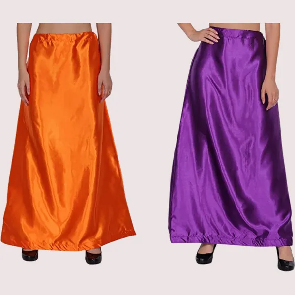Orange_Purple_Glossy_Silk_Underskirt_Pack_Of_2_For_Women