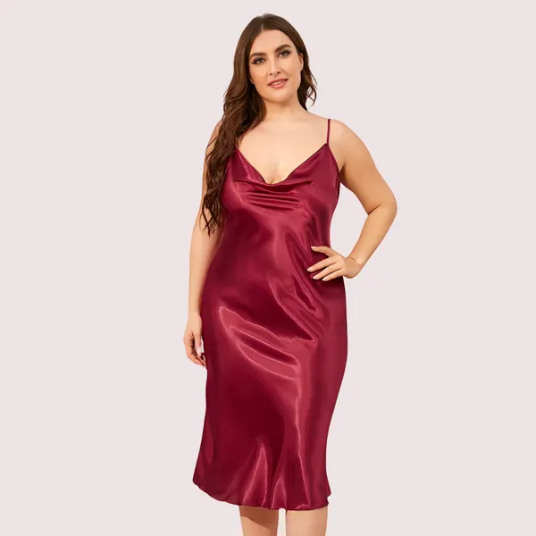Burgundy_Satin_Plus_Size_Sleepwear_Bra_For_Women