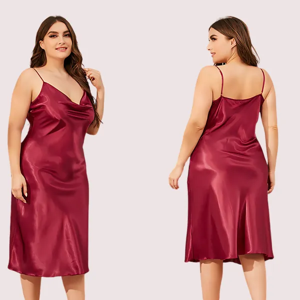 Burgundy_Satin_Plus_Size_Sleepwear_Bra_For_Women