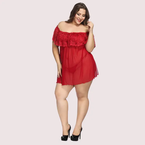Red_Black_Lace_Plus_Size_Babydoll_Nightwear_For_Women