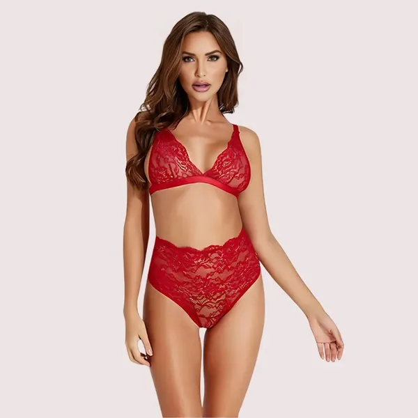 Red_Stretch_Lace_Bra_Set_For_Women