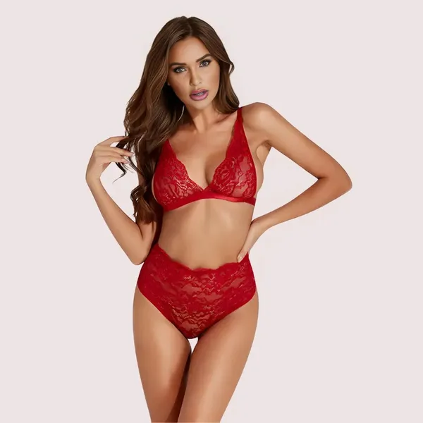 Red_Stretch_Lace_Bra_Set_For_Women