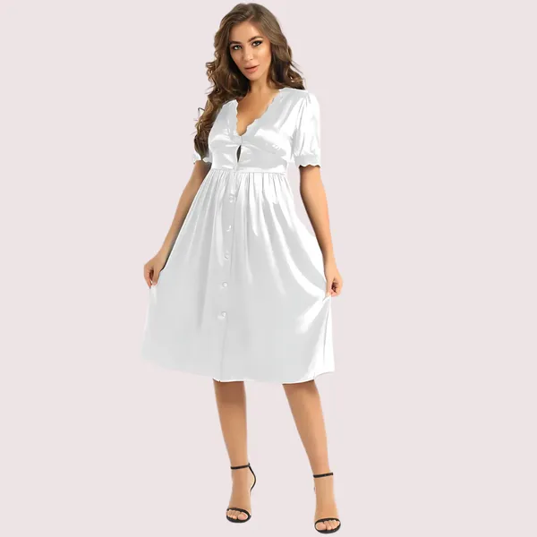 White_Silk_Knee-Length_Lounge_Dress_For_Women