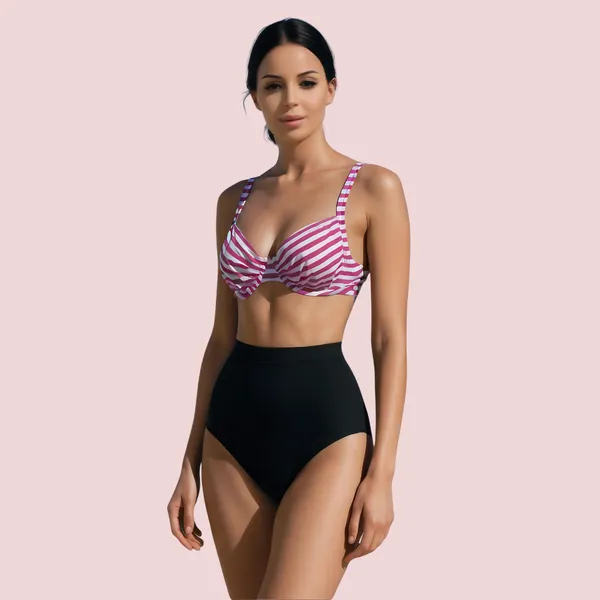 Pink_White_Striped_Stretch_Underwire_Bikini_Bra_For_Women