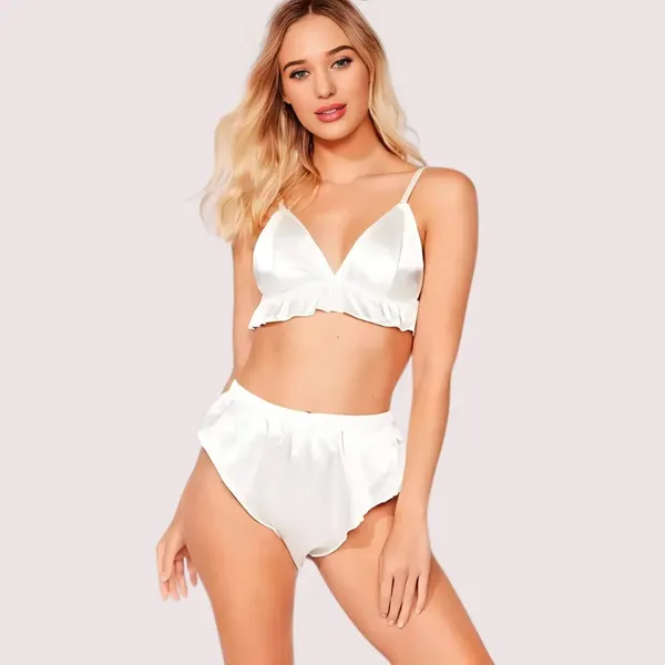 White_Pure_Silk_Bra_Set_For_Women