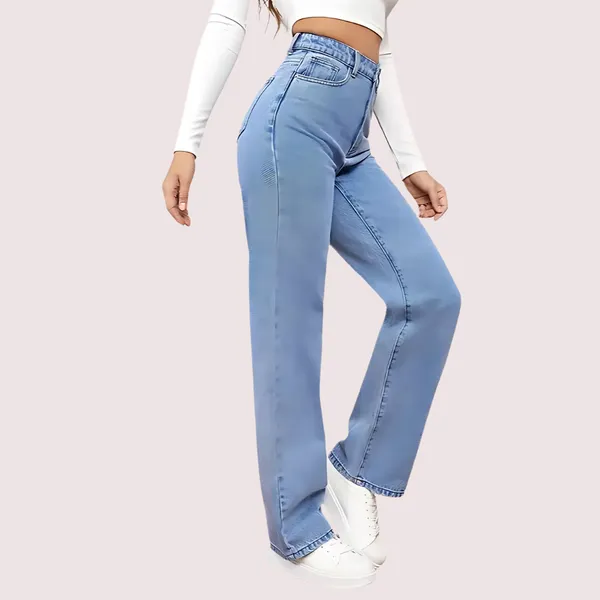 Blue_Denim_High_Waist_Washed_Straight_Jeans_For_Women