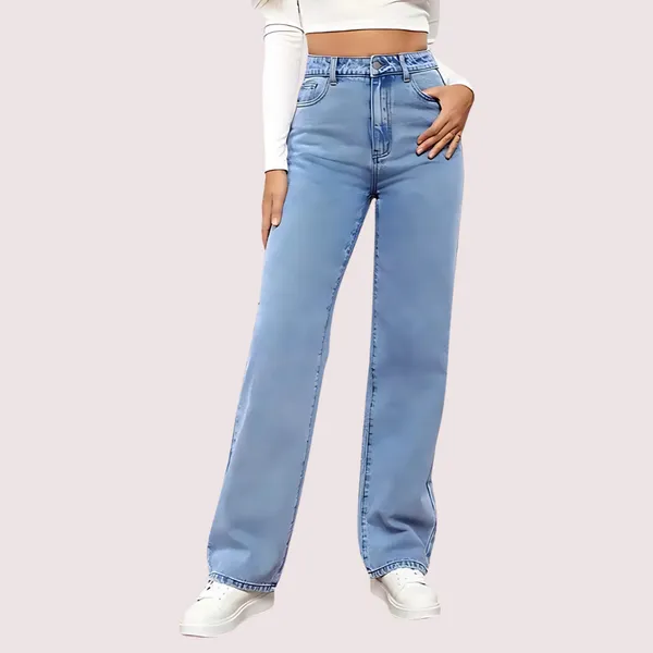 Blue_Denim_High_Waist_Washed_Straight_Jeans_For_Women