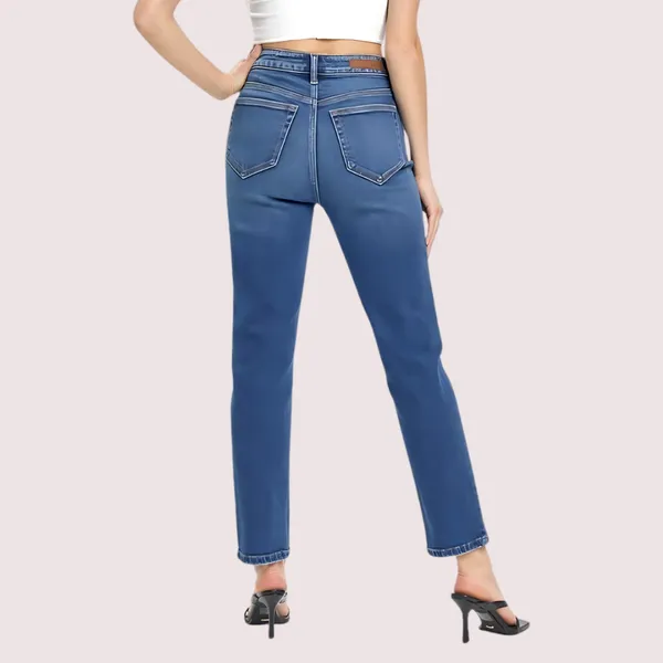 Blue_Denim_High_Rise_Slim_Straight_Jeans_For_Women