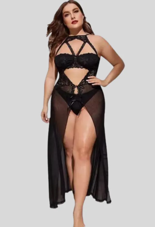 Black_Mesh_Split_Babydoll_Nightwear_For_Women
