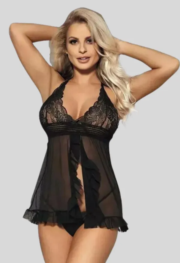 Black_Floral_Lace_Babydoll_Mini_Nightwear_For_Women