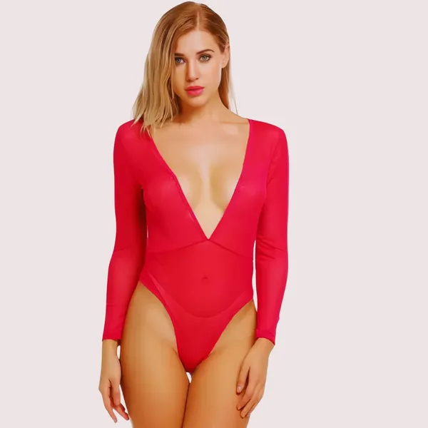 Pink_Sheer_Snap-Closure_Bodysuit_For_Women