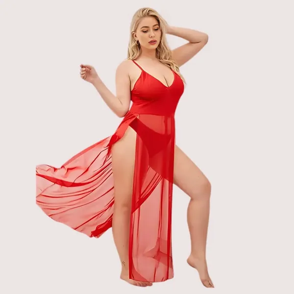 Blush_Red_Lace_Flowing_Nightgown_For_Women