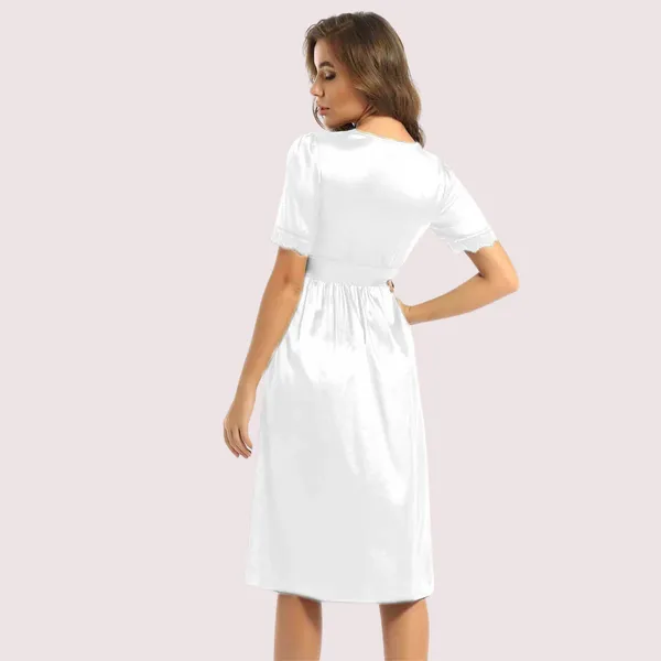 White_Satin_Knee_Length_Lounge_Dress_For_Women
