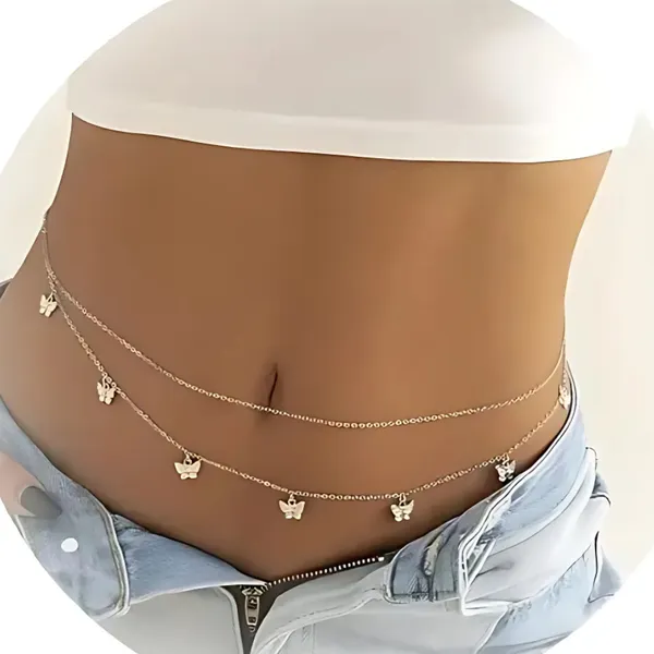 White_Metal_Double-Layer_Butterfly_Charm_Waist_Chain_For_Women