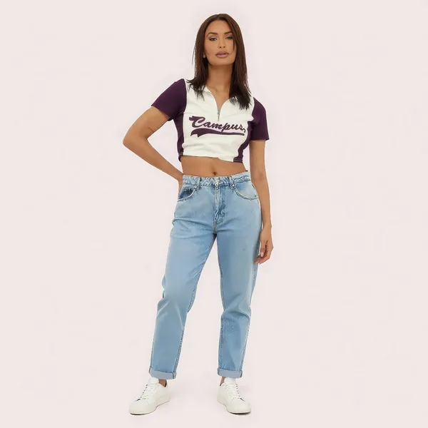 Purple_Stretch_Polo_Zip_Varsity_Crop_Top_For_Women