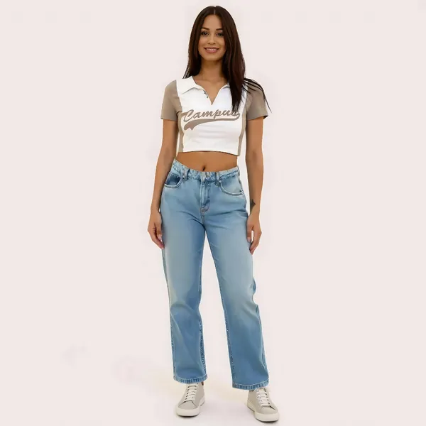 Blue_Stretch_Fitted_Zip_Collar_Graphic_Crop_Top_For_Women