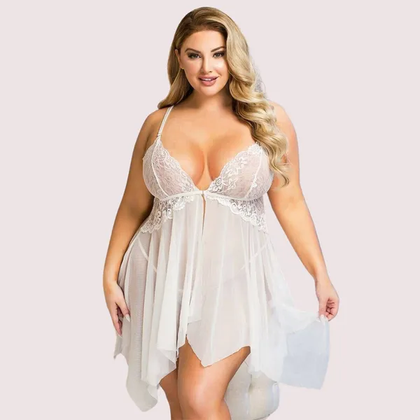 White_Lace_Trim_Babydoll_Nightwear_For_Women