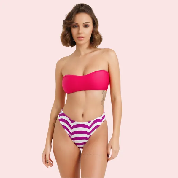 Multicolor_Stretch_High-Waist_Striped_Bikini_Bottom_For_Women