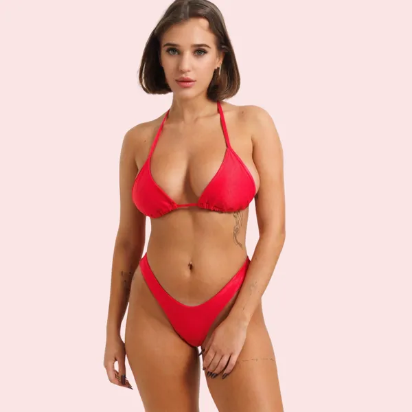 Red_Stretch_Triangle_Halter_Bikini_Top_For_Women