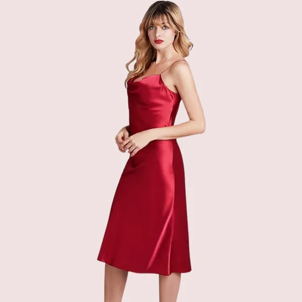 Blush_Red_Silk_Cowl_Neck_Nightgown_For_Women