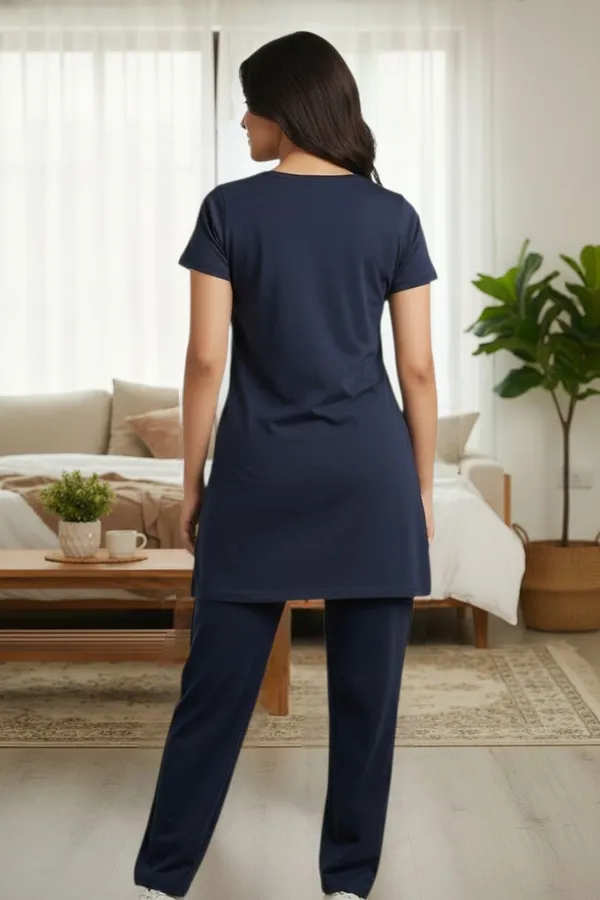 Black_Cotton_Knit_Short_Sleeve_Long_Top_And_Pajama_Night_Suit_For_Women