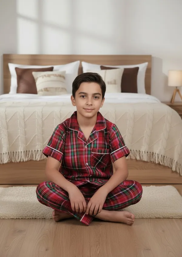 SHOPMOZO|100%_Pure_Cotton|Short_Sleeves_Shirt_&_Pajama|Night_Suit|Sleep_Wear|Top_&_Bottom_Night_Dress_Set_for_Boys(SM-001034)