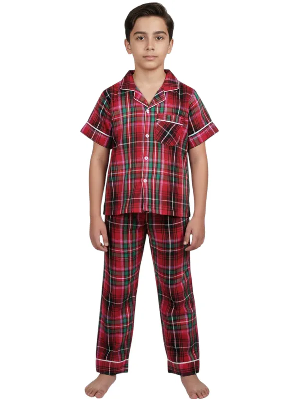 SHOPMOZO|100%_Pure_Cotton|Short_Sleeves_Shirt_&_Pajama|Night_Suit|Sleep_Wear|Top_&_Bottom_Night_Dress_Set_for_Boys(SM-001034)